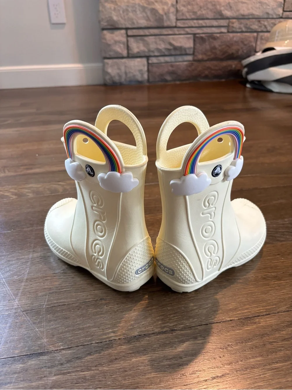 CROCS Kids' Pale Yellow Rain Boots with Rainbow